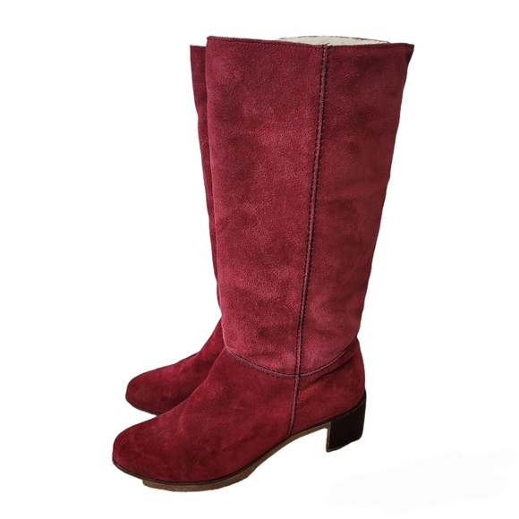 Vintage wine red suede boots with sherpa lining size 8 - Picture 2 of 9